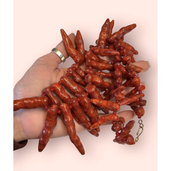 Vintage HUGE Statement Red Coral Handmade S Clasp Collar Necklace 22” - Picture 8 of 9